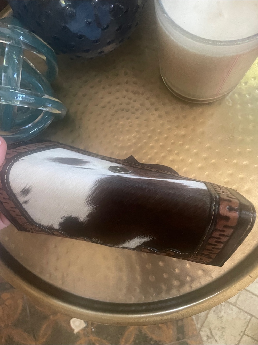 Leather Pony Fur Clutch Wallet Purse Brown Turquoise Accent Beautiful - Picture 13 of 16